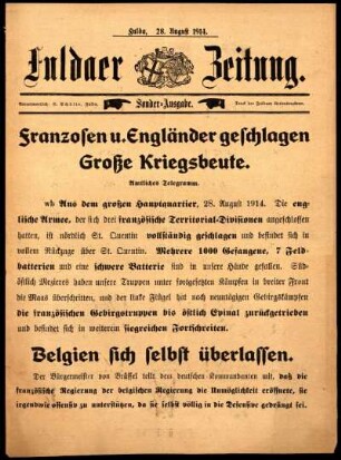 Erste Ausgabe vom Freitag, den 28. August 1914.