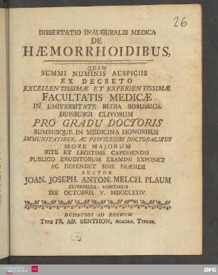 Dissertatio inauguralis medica de hæmorrhoidibus