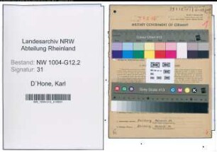 Entnazifizierung Karl D´Hone , geb. 18.09.1903 (Elektriker)