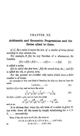 Chapter XX. Arithmetic and Geometric Progressions and the Series allied to them.