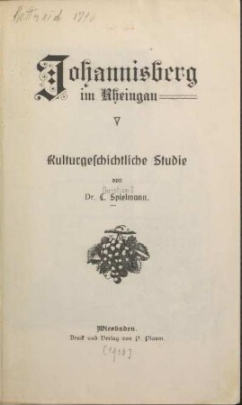 Johannisberg im Rheingau : kulturgeschichtliche Studie