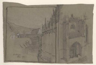 [Stadtansicht und Kirchenportal in Esslingen]