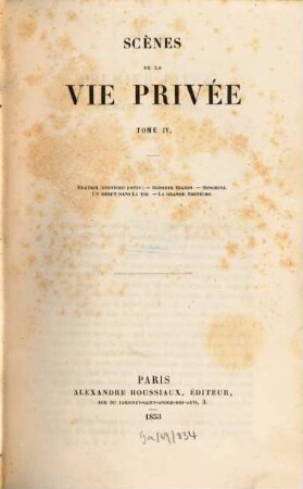 Oeuvres complètes de H. de Balzac. 4, La comédie humaine; 1: Etudes de moeurs; 1: Scènes de la vie privée; 4