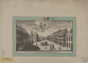 Ansicht des Kleinen Marktes in Meissen, Kupferstich, vor 1782 : Prospect, des Meisner kleinen Marckts nebst den Post-Hause der Haupt Wache der Münchs-Kirche und denen dabey befindlichen Haeussern / [F. G. Schlitterlau sculp.] - [Dresden] , [vor 1782]. - 1 Kunstbl. : Kupferstich ; 25 x 14 cm