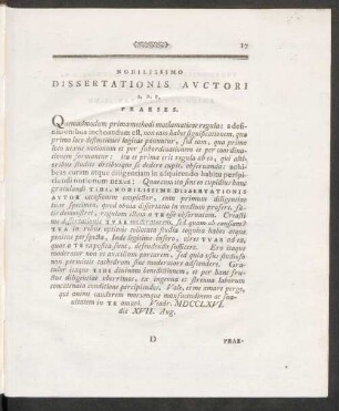 Nobilisimo Dissertationis Auctori S. D. P. Praeses