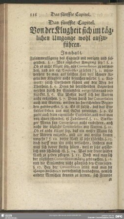 Das fünffte Capitel. Von der Klugheit sich im täglichen Umgange wohl aufzuführen