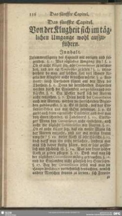 Das fünffte Capitel. Von der Klugheit sich im täglichen Umgange wohl aufzuführen