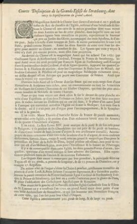Courte Description de la Grande Eglise de Strasbourg, dont voicy la Représentation du grand Autel