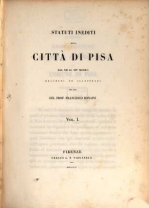 Statuti inediti della città di Pisa : dal XII al XIV secolo, 1