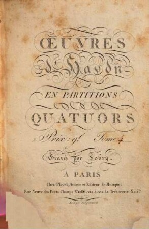 Oeuvres d'Haydn en partitions. 2,4. [Hob. III,35, III,34, III,36]. - Pl.-Nr. d. - 130 S.
