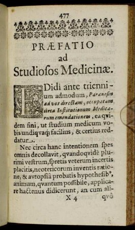 Præfatio ad Studiosos Medicinæ.