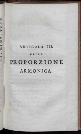 Articolo III. Della Proportzione Armonica.