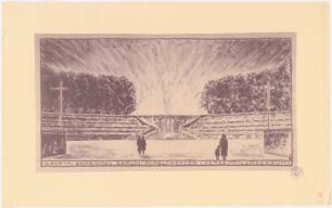 Ehrenmal Pichelswerder, Berlin-Spandau: Perspektivische Ansicht mit Blick in den Versammlungsraum, Stempel