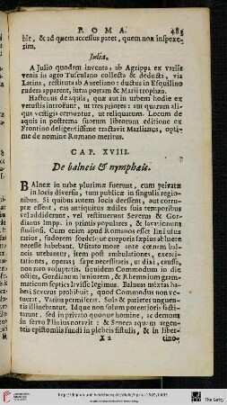 Cap. XVIII.: De balneis & nymphaeis