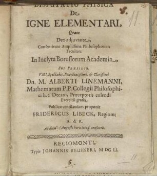 Disputatio Physica De Igne Elementari