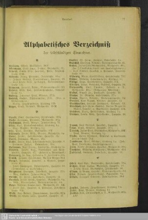 Einwohnerverzeichnis : Alphabetisches Verzeichniß der selbstständigen Einwohner