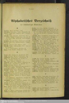 Einwohnerverzeichnis : Alphabetisches Verzeichniß der selbstständigen Einwohner