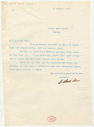 Brief an Emil Kronke : 07.10.1910
