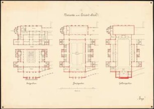 Kurhaus, Wiesbaden: Variante zum Konzertsaal: 3 Grundrisse 1:200