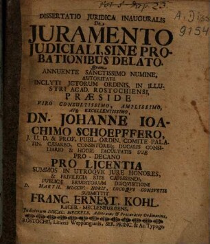 Dissertatio Iuridica Inauguralis De Iuramento Iudiciali, Sine Probationibus Delato