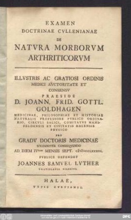 Examen Doctrinae Cvllenianae De Natvra Morborvm Arthriticorvm