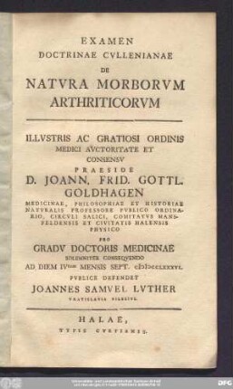 Examen Doctrinae Cvllenianae De Natvra Morborvm Arthriticorvm