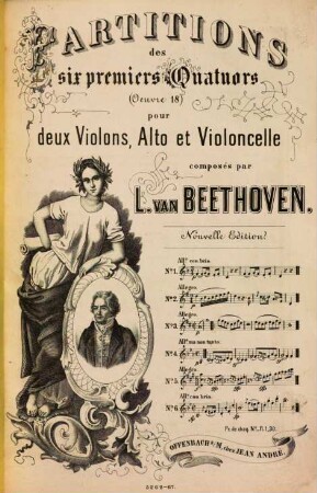 Partitions des six premiers quatuors (oeuvre 18) pour deux violons, alto et violoncelle, 6
