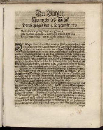 Neunzehntes Stück Donnerstages den 4. Septembr. 1732.