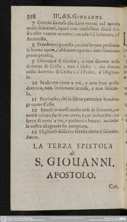 La Terza Epistola di S. Giovanni Apostolo