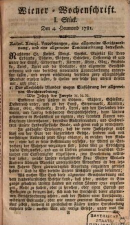 Die Wiener Wochenschrift. 1781, 1781