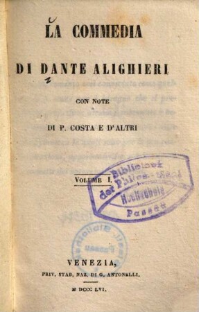 La commedia di Dante Alighieri, 1