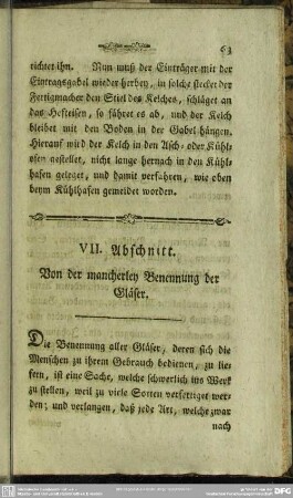 VII. Abschnitt. Von der mancherley Benennung der Gläser