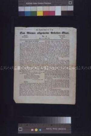Zeitung: Das Wiener allgemeine Arbeiter-Blatt. Nr. 1; Wien, 22. Mai 1848