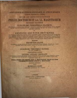 Adnotationum ad Ciceronis epistolarum ad Atticum missarum libros particula prima et altera : (Programmes)
