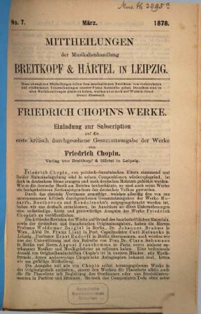 Mitteilungen des Hauses Breitkopf & [und] Härtel. 7. 1878 (März)