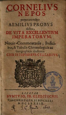 Cornelius Nepos perperam vulgo Aemilius Probus dictus, de vita excellentium imperatorum