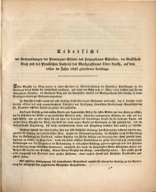 Verhandlungen des Provinzial-Landtags des Herzogthums Schlesien, der Grafschaft Glatz und des Markgraftums Oberlausitz preußischen Anteils, 1. 1825