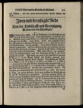 Zwey und dreyßigste Rede Von der Kindschafft und Vereinigung Gottes mit den Glaubigen.