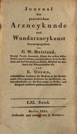Journal der practischen Heilkunde. 61 = Bd. 54. 1825