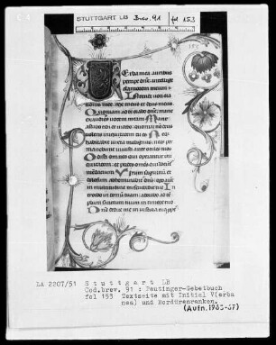 Gebetbuch des Konrad Peutinger — Initiale V(erba mea) mit anschließender Ranke, Folio 153recto
