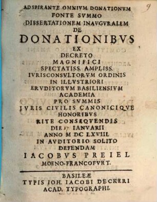 Diss. inaug. de donationibus