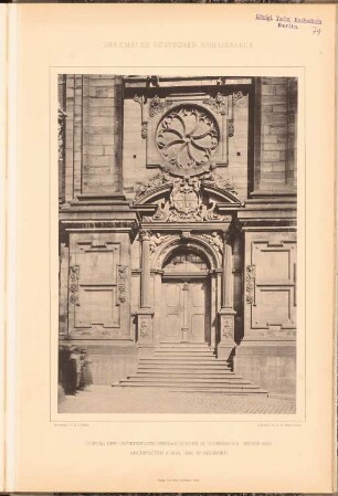 Universitätskirche, Würzburg: Ansicht Portal (aus: Denkmäler Deutscher Renaissance, hrsg. v. K.E.O. Fritsch, 4.Bd., 1891)