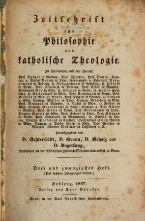 Zeitschrift für Philosophie und katholische Theologie. 23/24. 1837