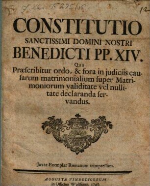 Constitutio, qua praescribitur ordo, et forma in judiciis causarum matrimonialium super matrimoniorum validitate vel nullitate declaranda servandus