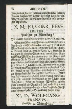X. M. Jo. Conr. Feuerlein, Prediger zu Nürnberg
