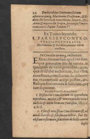 I. Pars, Sev Controversia Ia Generalis,
