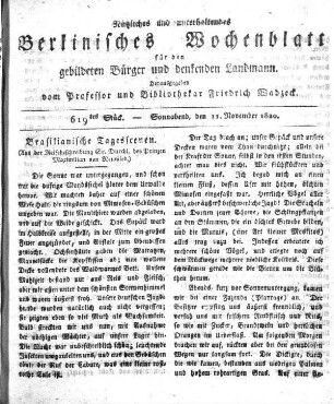 619tes Stueck, Sonnabend, den 11. November 1820