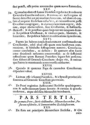 Pars Tertia, De primatu Petri, sacris electionibus, Hierarchico ordine [...]