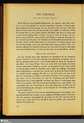 Die Tierseele : Ein sehr wichtiges Kapitel