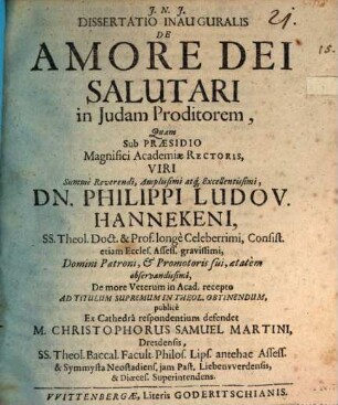 Diss. inaug. de amore Dei salutari in Judam proditorem